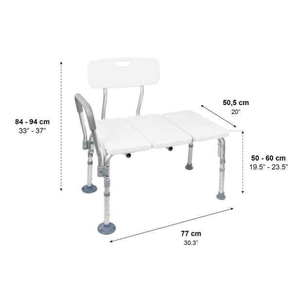 Badkarssits med Handtag a white shower chair with height measurements