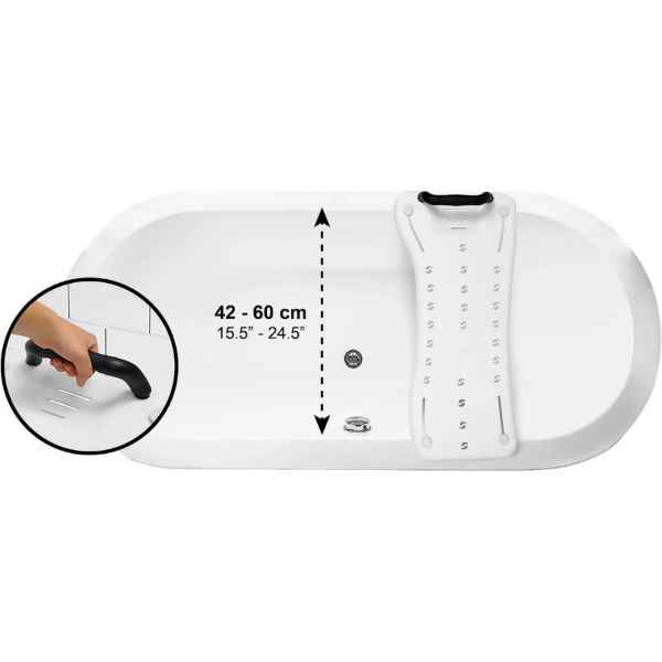 Badbräda för badkar a white bathtub with a black handle