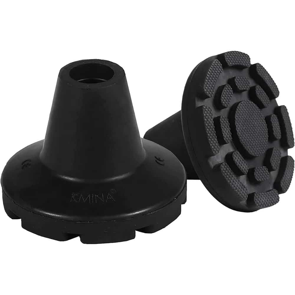 halkskydd kryckdoppar gummi två svarta doppar med mönstrad bas och konisk form, synliga från sidan.