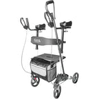 Rullator med armstöd Rollator med armstöd svart sned vy med sittplats korg och bromsar VI HP