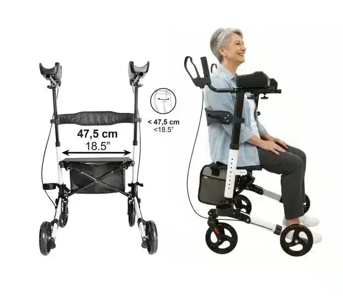 Rullator med armstöd Rollator med armstöd svart med sittplats och måttangivelser i bild VI HP