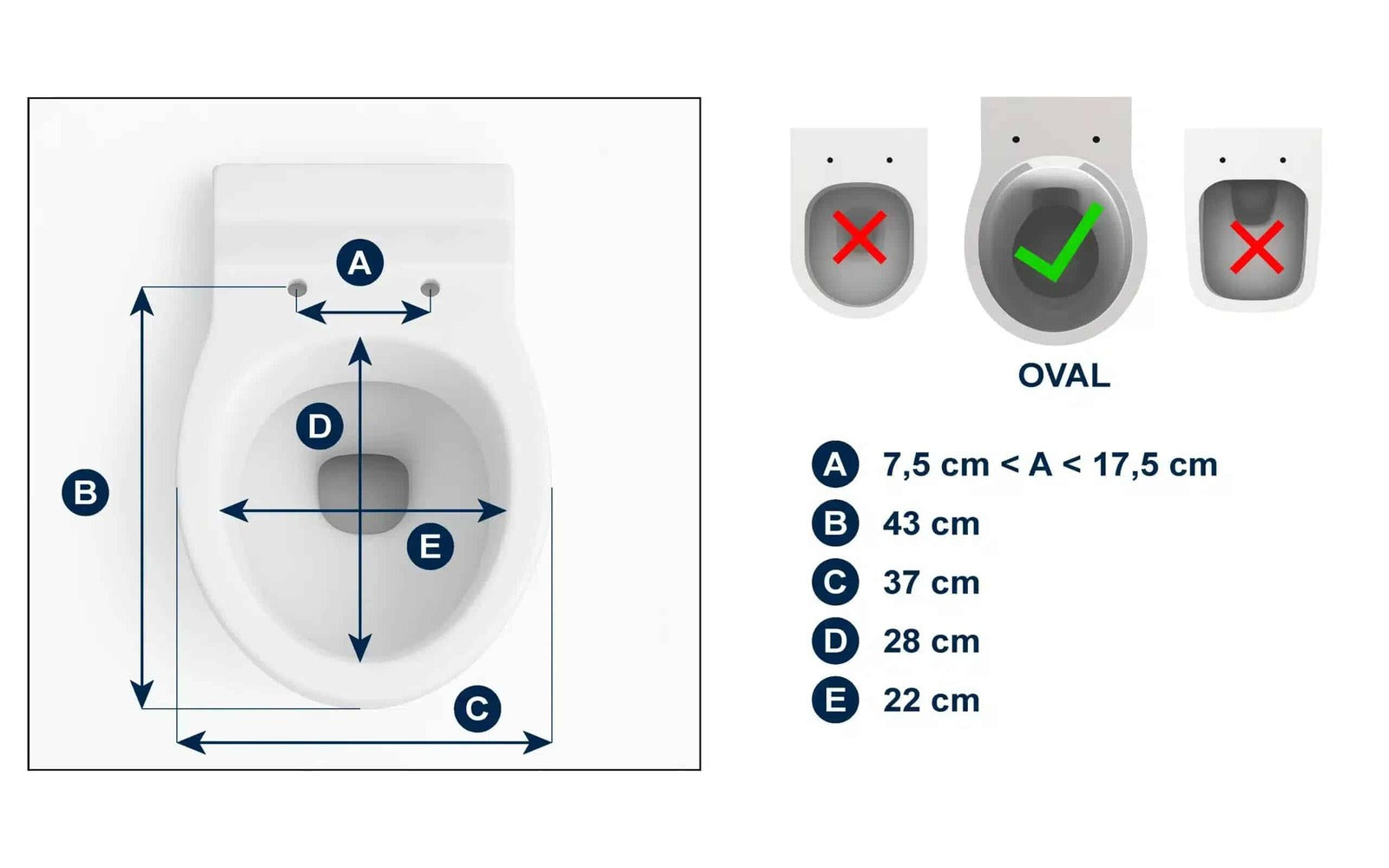 Toalettsitsförhöjare 5 cm med lock vit med illustration av passform och mått VI HP