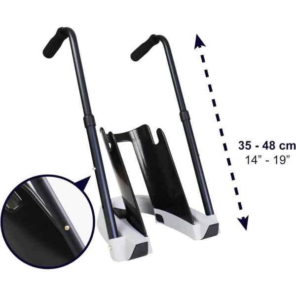 Strumppådragare Special i profil med pil som visar justerbar höjd mellan cirka 38–58 cm.