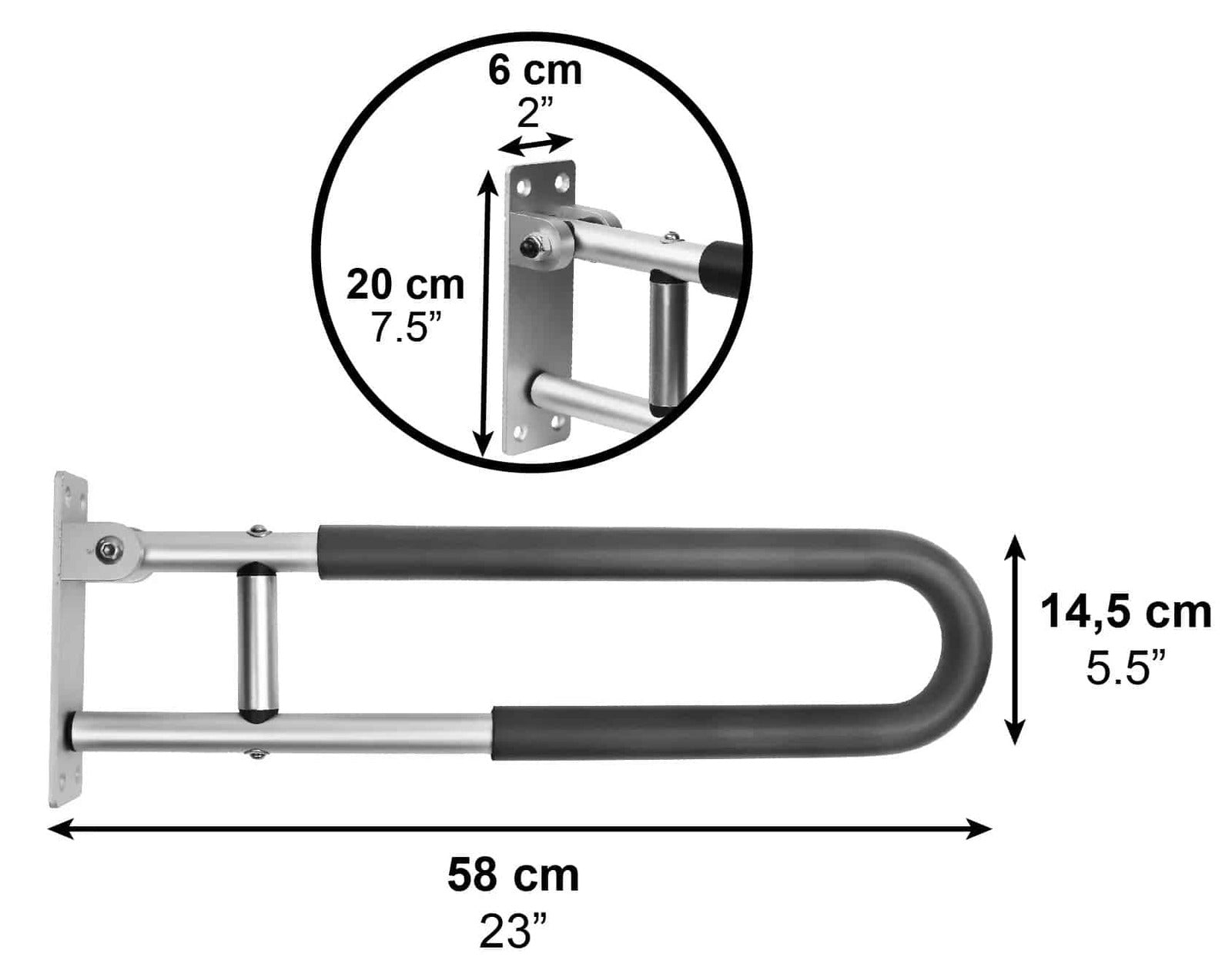 Fällbart stödhandtag Fällbart toalettstöd med mått 58 cm