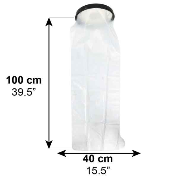 Skydd för gipsat ben lång a tall plastic condom with a black ring