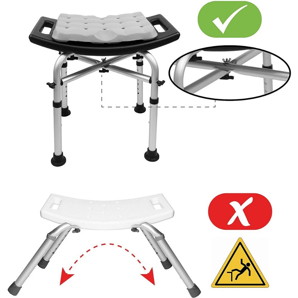 Duschpall med dyna med korrekt sittposition och halkskyddade ben