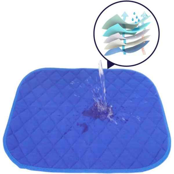 Tvättbart sittskydd a water running out of a blue pad