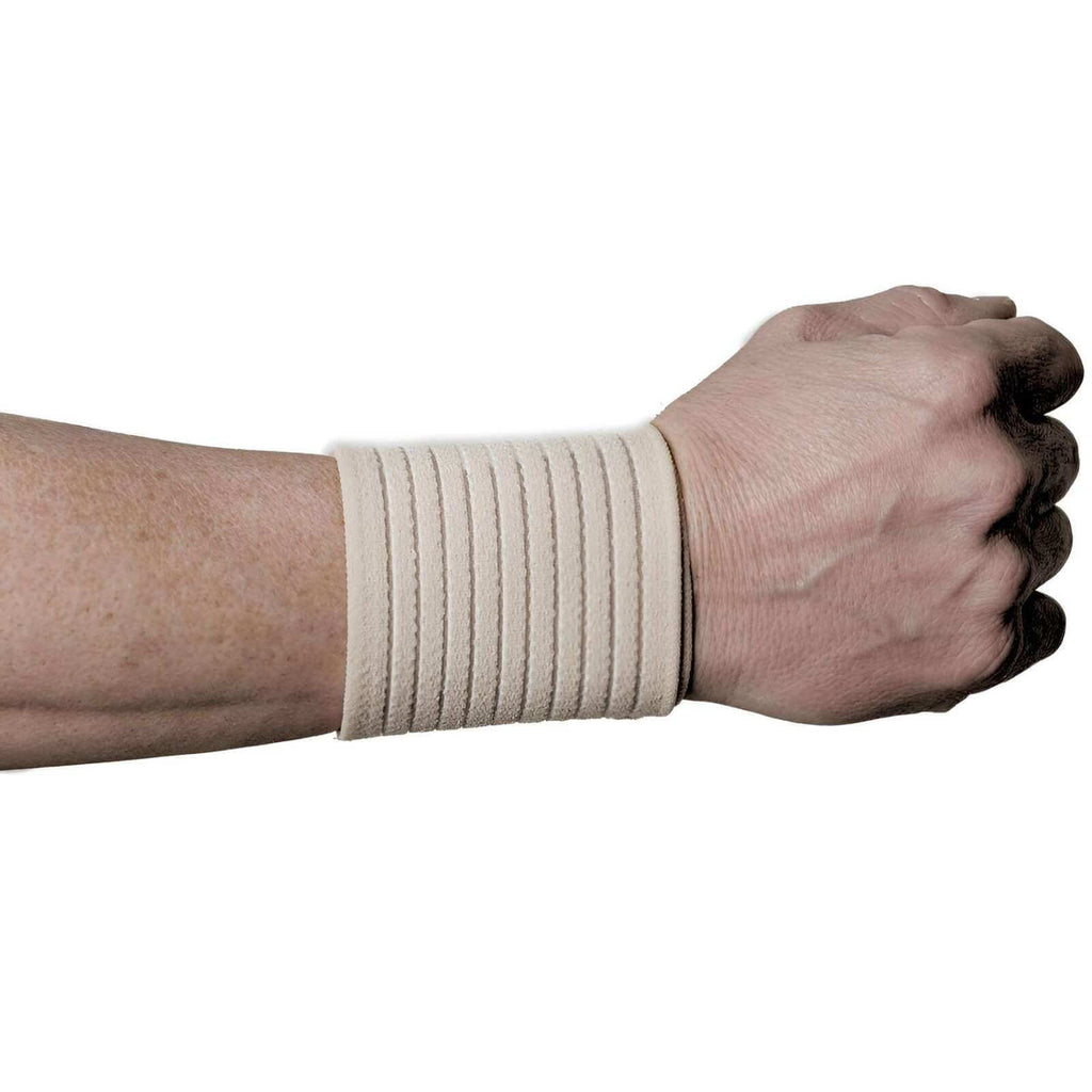 Handledsbandage på handleden ger stöd och kompression för att lindra obehag och överbelastning.