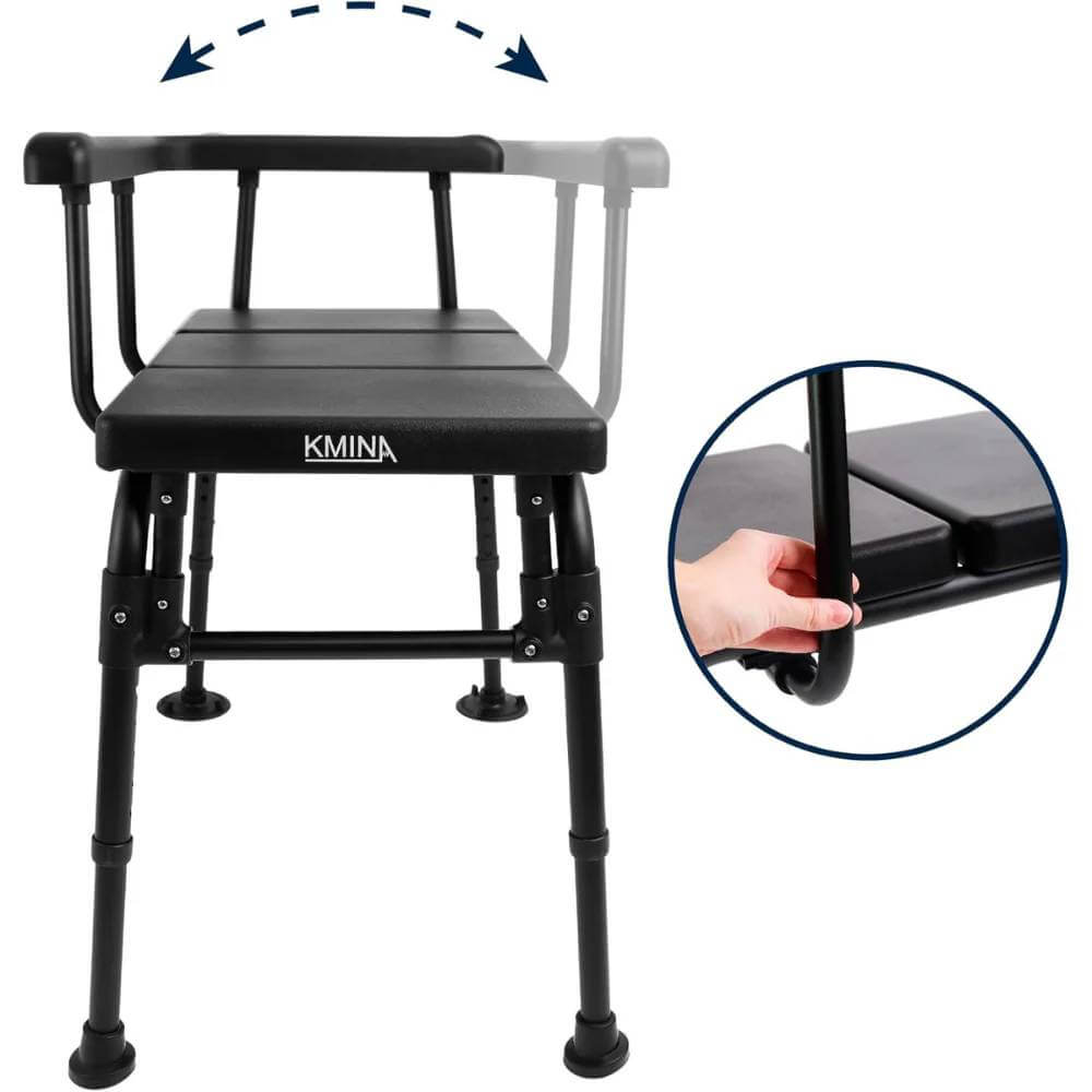 Badkarstol med armstöd, justerbar säkerhet för sittande förflyttning i badkar, svart design.