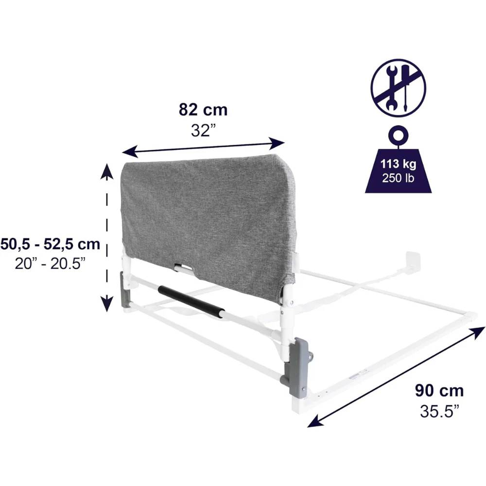 Sänggrind fällbar mått och justerbar höjd 50,5 till 52,5 cm