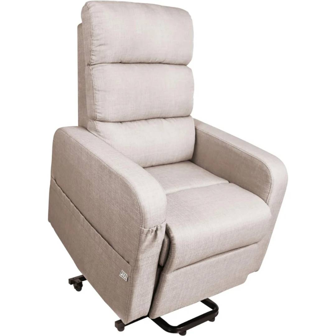 Elektrisk relaxfåtölj beige användning viloläge