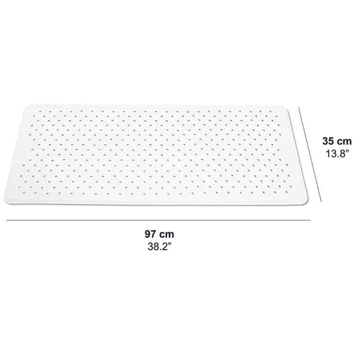 Duschmatta 97x35 cm med halkskydd och sugkoppar för säker användning i badkar och dusch.