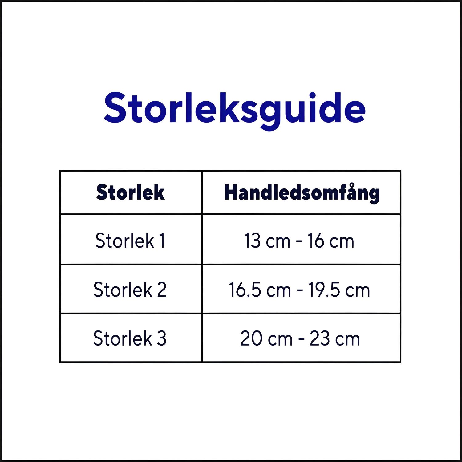 Dynastab Dual handledsortos storlek 2 storleksguide svart