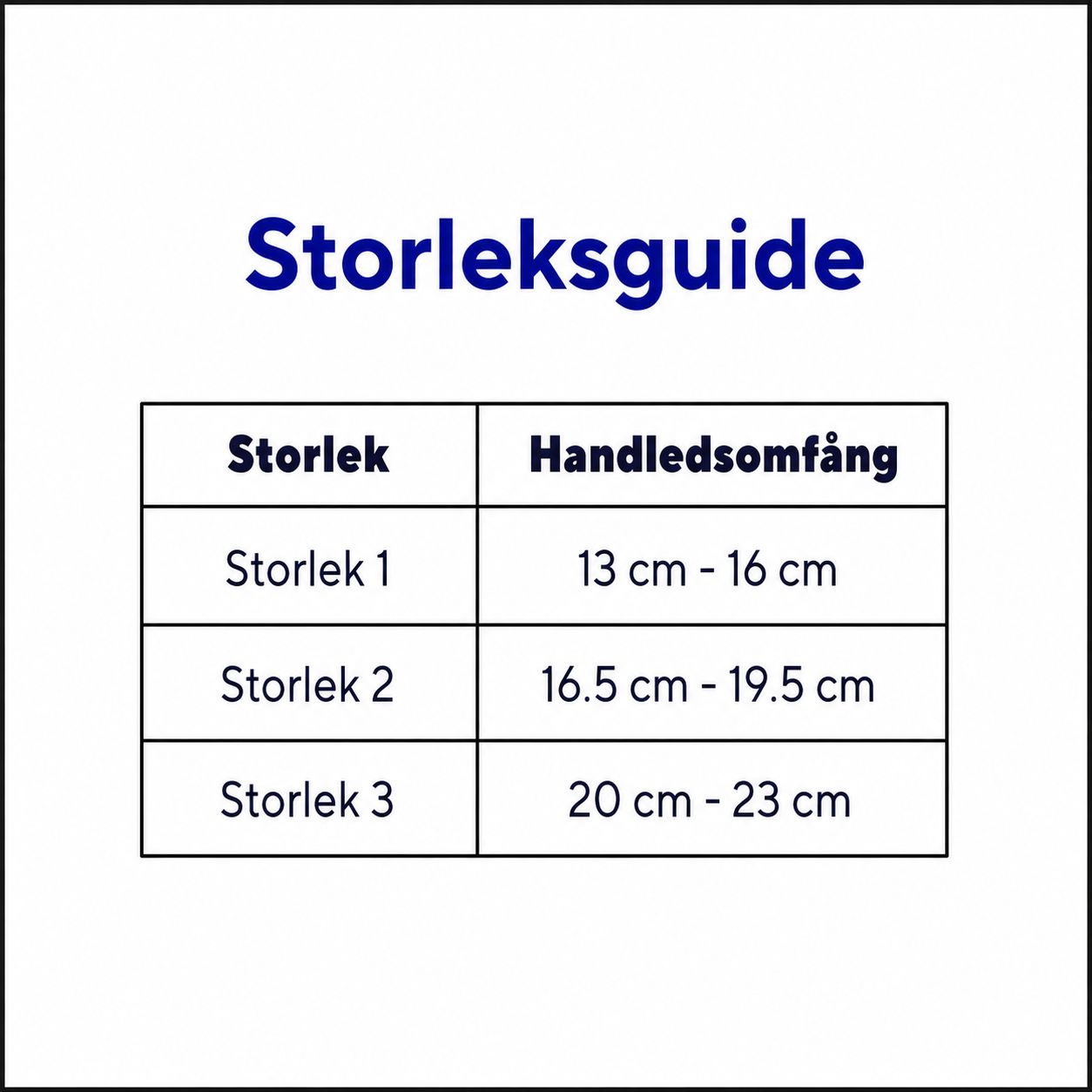 Dynastab Dual handledsortos storlek 3 storleksguide svart