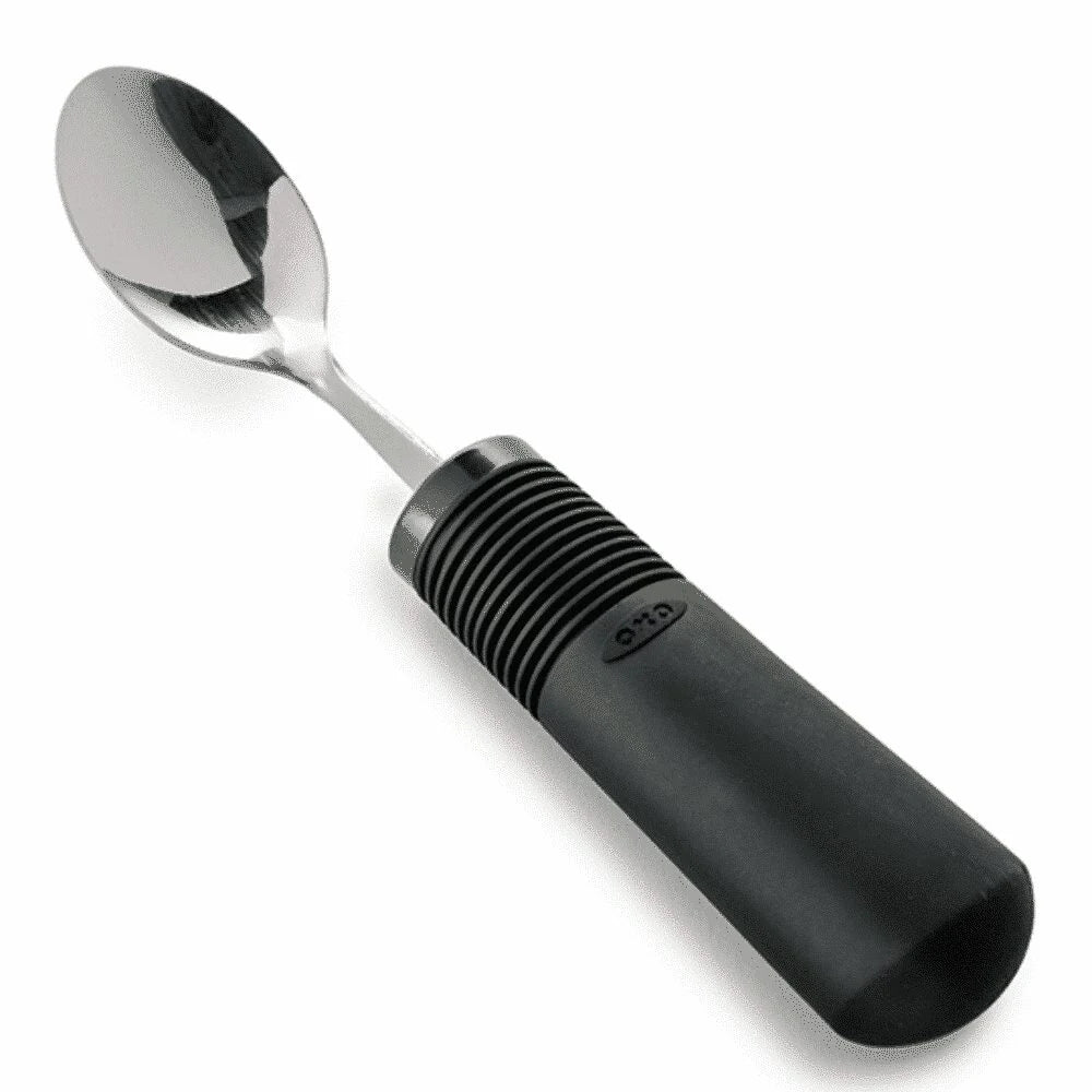 Tesked med stort grepp a spoon with a black handle