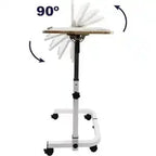 Sängbord a table with wheels and a white background