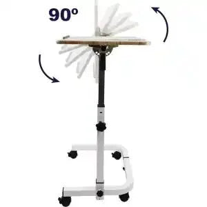Sängbord a table with wheels and a white background