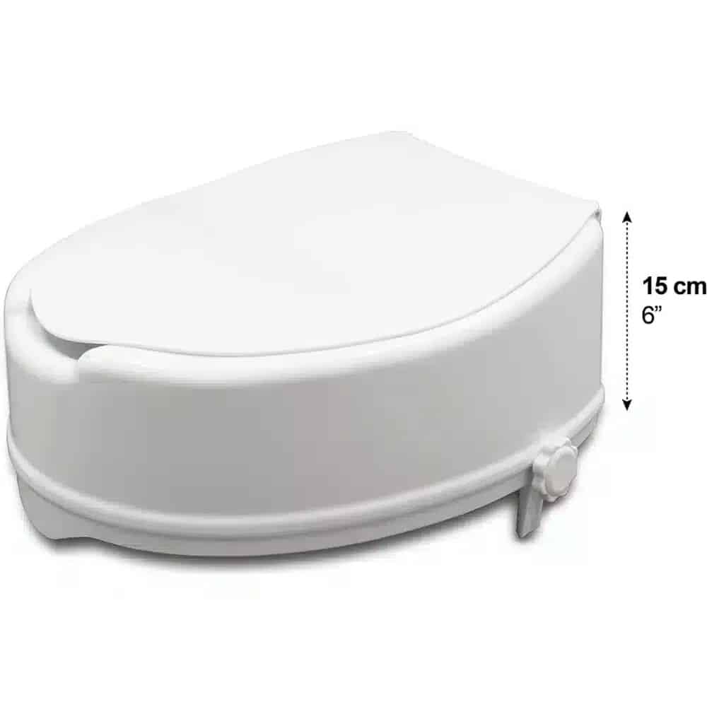 Toalettförhöjare med lock 15 cm a white toilet with a lid