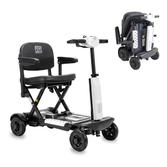 Promenadskoter vikbar med armstöd med fotplatta, armstöd och vikknapp