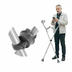 Kryckhållare för två kryckor med bild av montering och sammanhållna kryckor