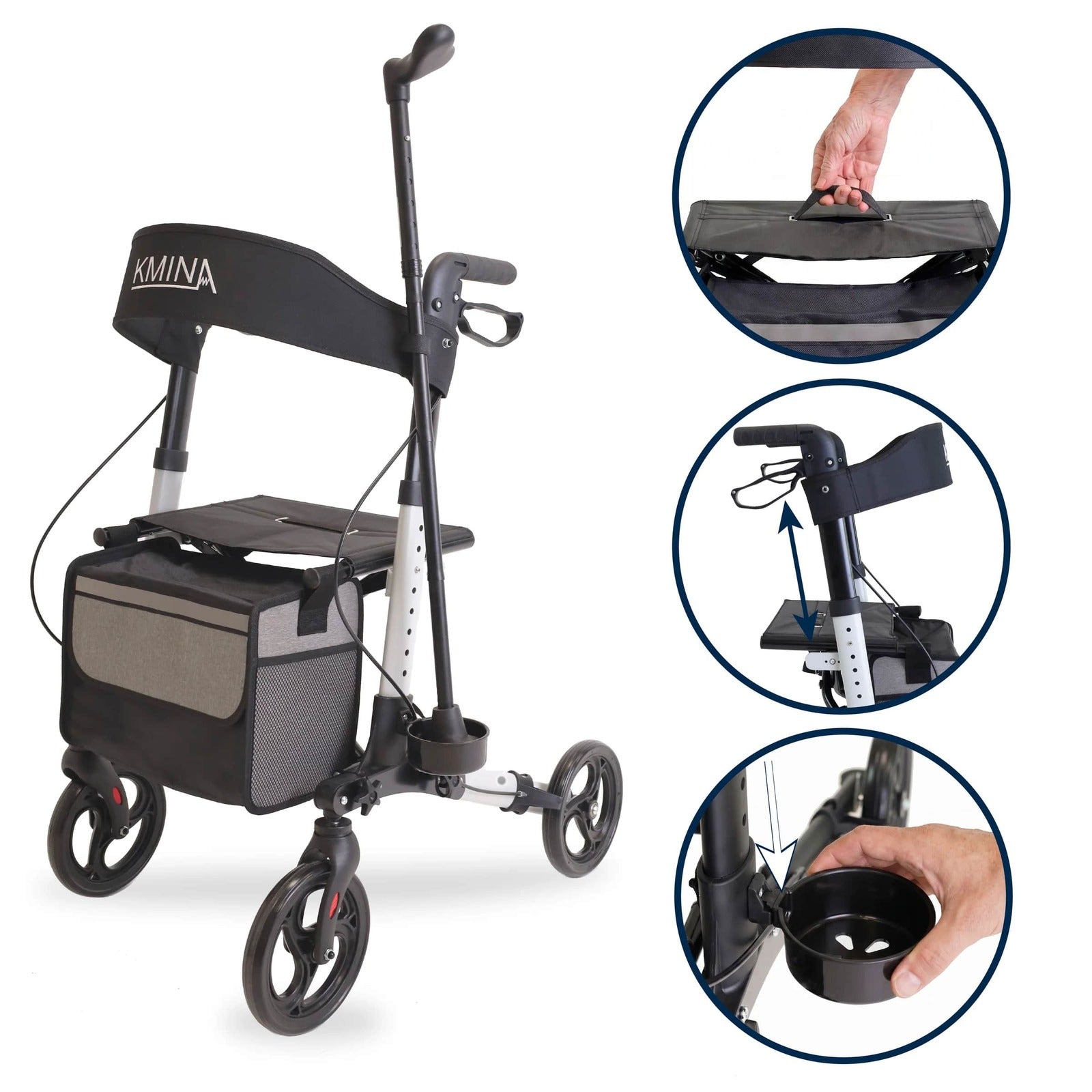 Rullator Advance med sits, väska, käpphållare och praktiska detaljer
