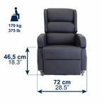 Elektrisk relaxfåtölj med uppresning och hjul med sittbredd 53 cm, sitthöjd 46,5 cm och max användarvikt 170 kg