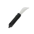 Ergonomisk matkniv med böjt blad och halkfritt svart handtag
