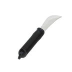 Ergonomisk matkniv med böjt blad och halkfritt svart handtag