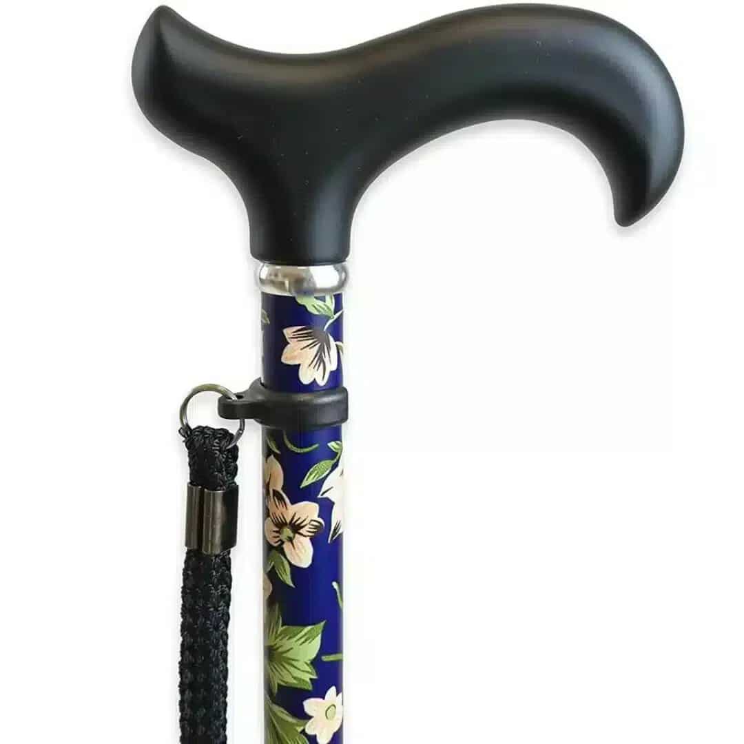 Justerbar käpp blått blommönster a cane with a black handle