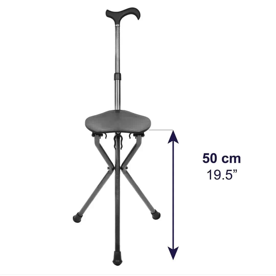 Justerbar käpp med sits i kolfiber Käpp med sits i kolfiber i utfällt läge, markerad sitthöjd 50 cm