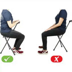 Justerbar käpp med sits i kolfiber Illustration av rätt och fel sittställning på käpp med sits