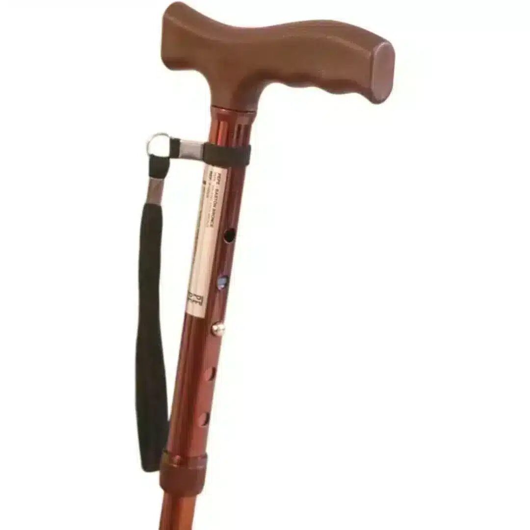 Hopfällbar käpp bronsvart Promenadkäpp i bronssvart med ergonomiskt handtag och handledsrem