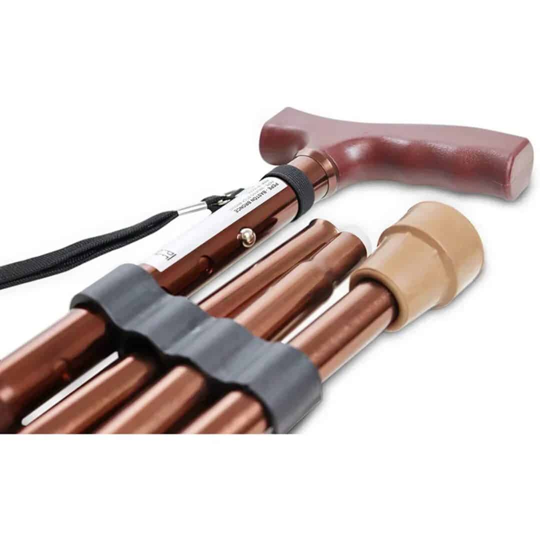 Hopfällbar käpp bronsvart Hopfälld promenadkäpp i bronssvart aluminium med doppsko och handledsrem