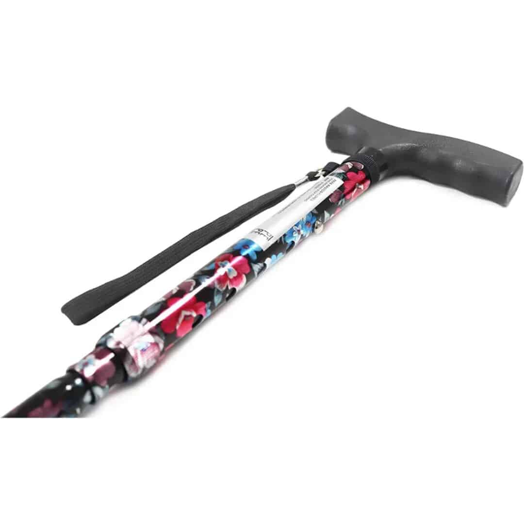 Hopfällbar promenadkäpp blommig Vikbar käpp med blommor i aluminium, halvfälld