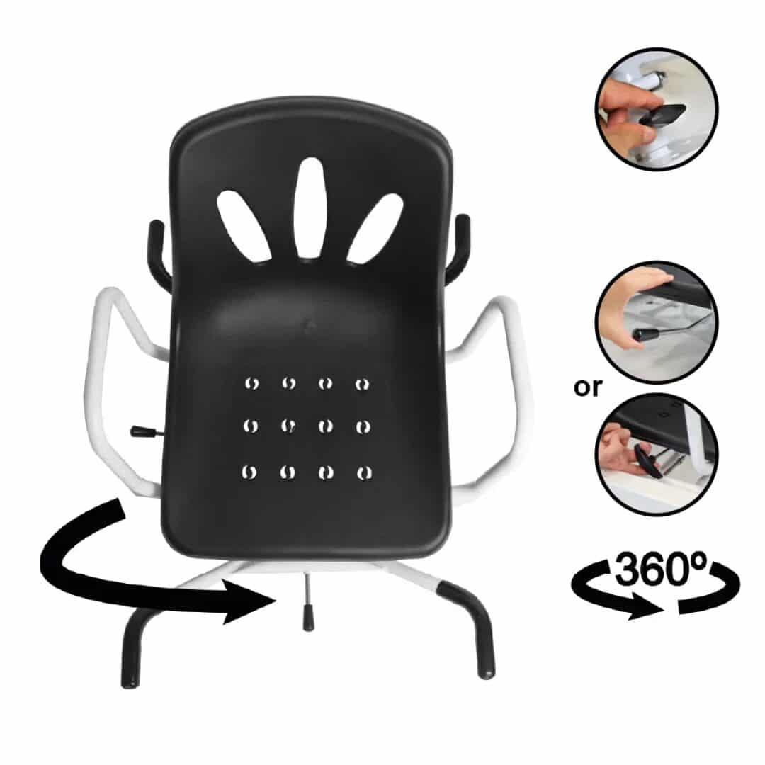 Badkarsstol med armstöd Sits med dräneringshål och struktur för vattenavrinning