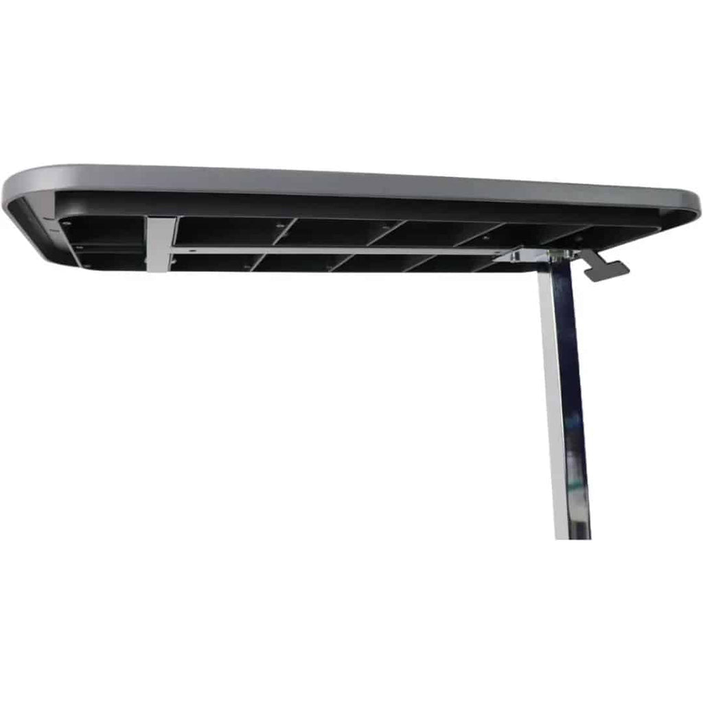 Höj och sänkbart rullbord med justerbar bordsskiva i svart PVC och stadig stålram.