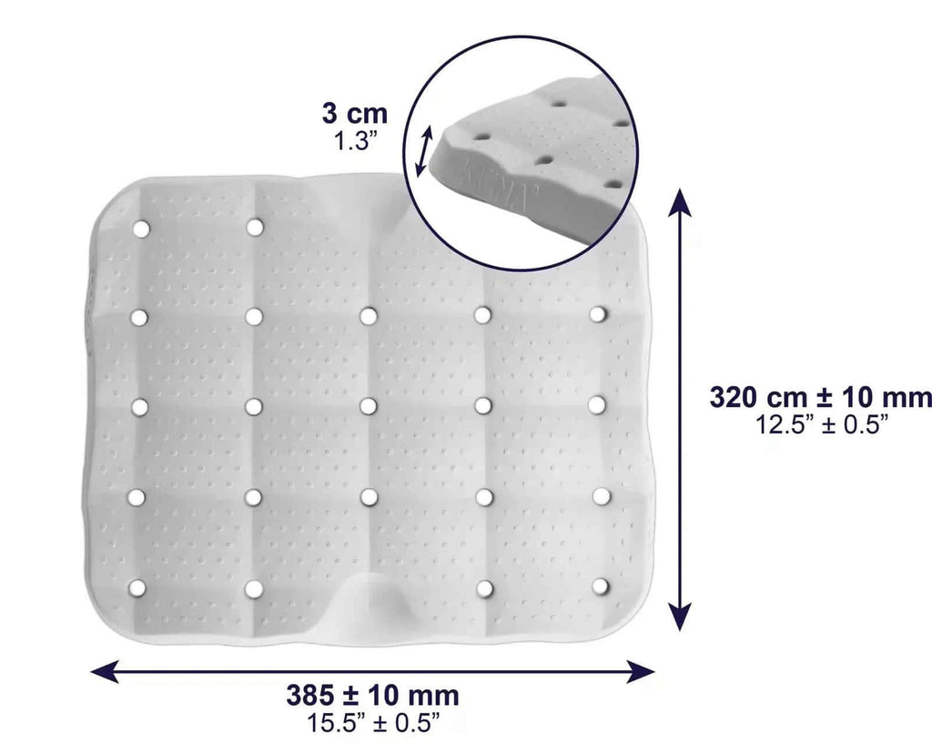 Duschstolskudde 39x32 cm med strukturerad yta och dräneringshål för optimal komfort och vattentålighet.