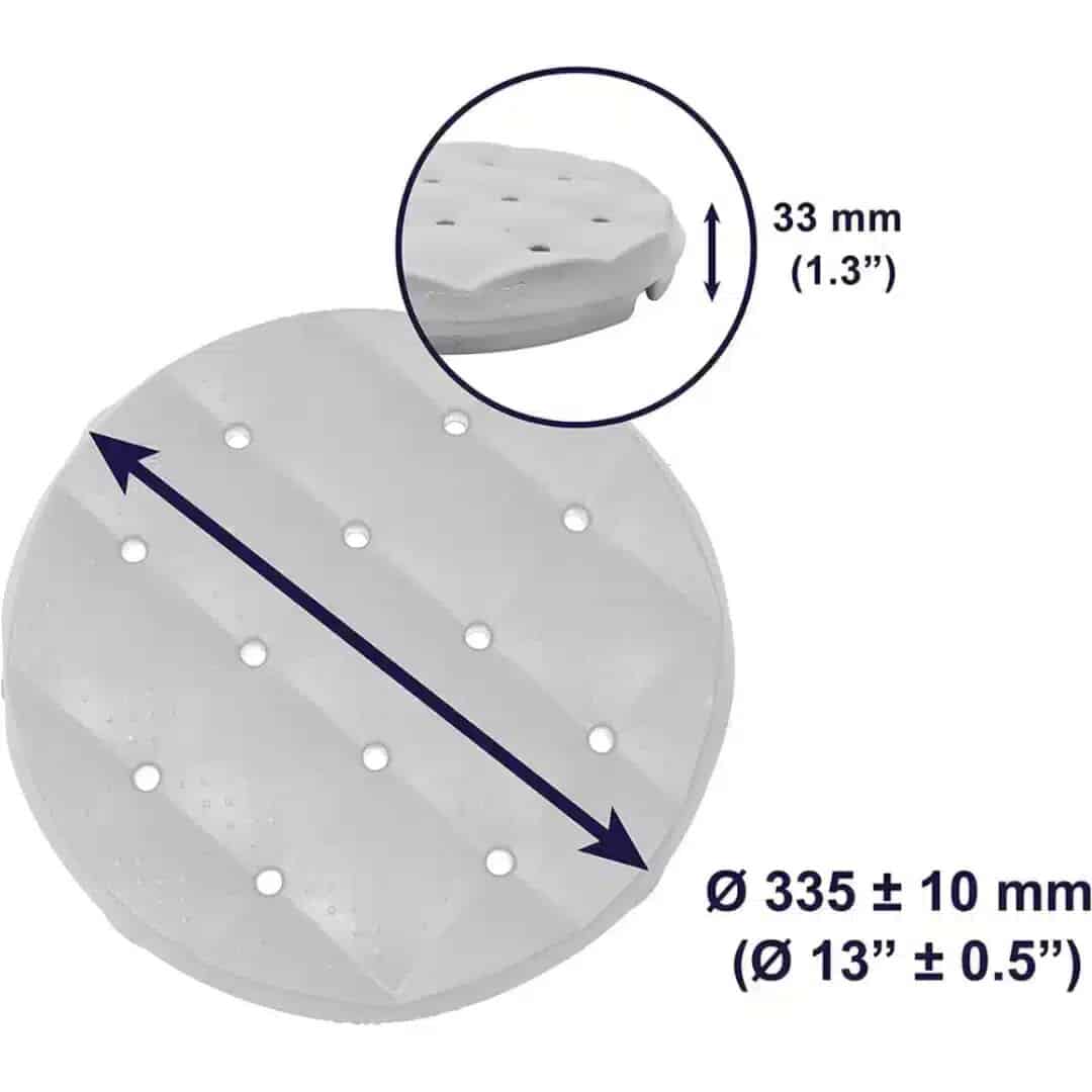 Rund duschpallskudde Måttbild av rund duschpallskudde med diameter och tjocklek