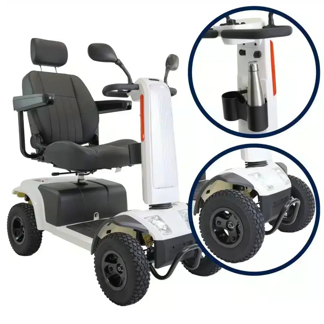 Promenadskoter elscooter terränggående för vuxna med förstoring av detaljer
