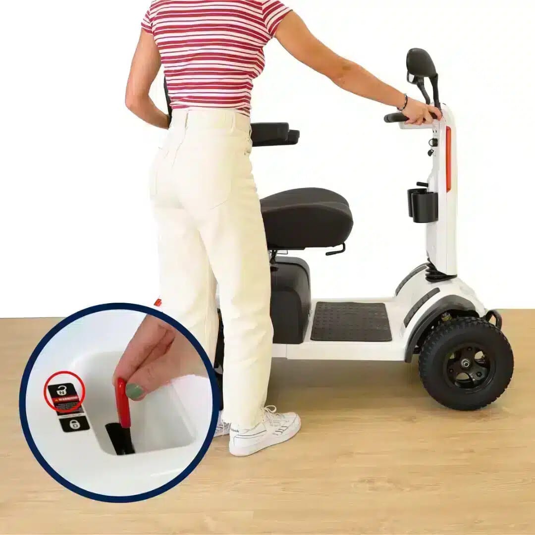 Promenadskoter elscooter terränggående för vuxna med stående person bredvid
