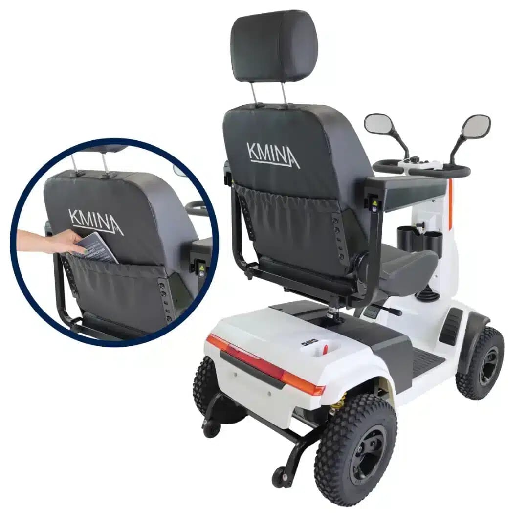 Promenadskoter elscooter terränggående för vuxna sedd bakifrån