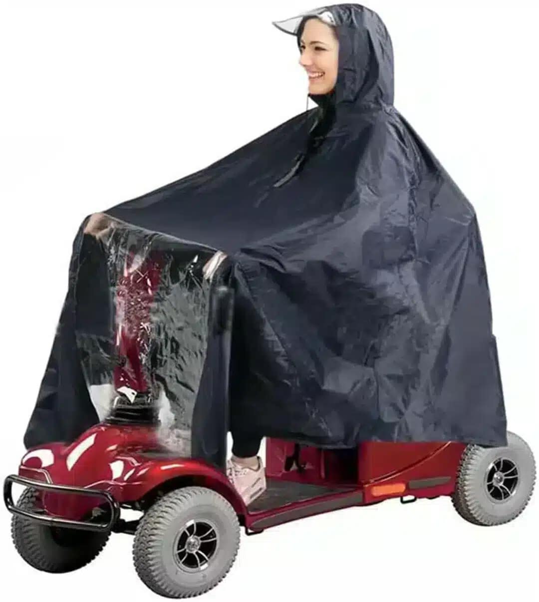 Regnponcho med visir i mörkblått material