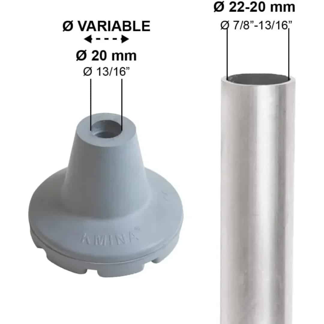 Kryckdoppar halkskydd gummi 22 mm Måttillustration för kryckdoppar halkskydd gummi 22 mm