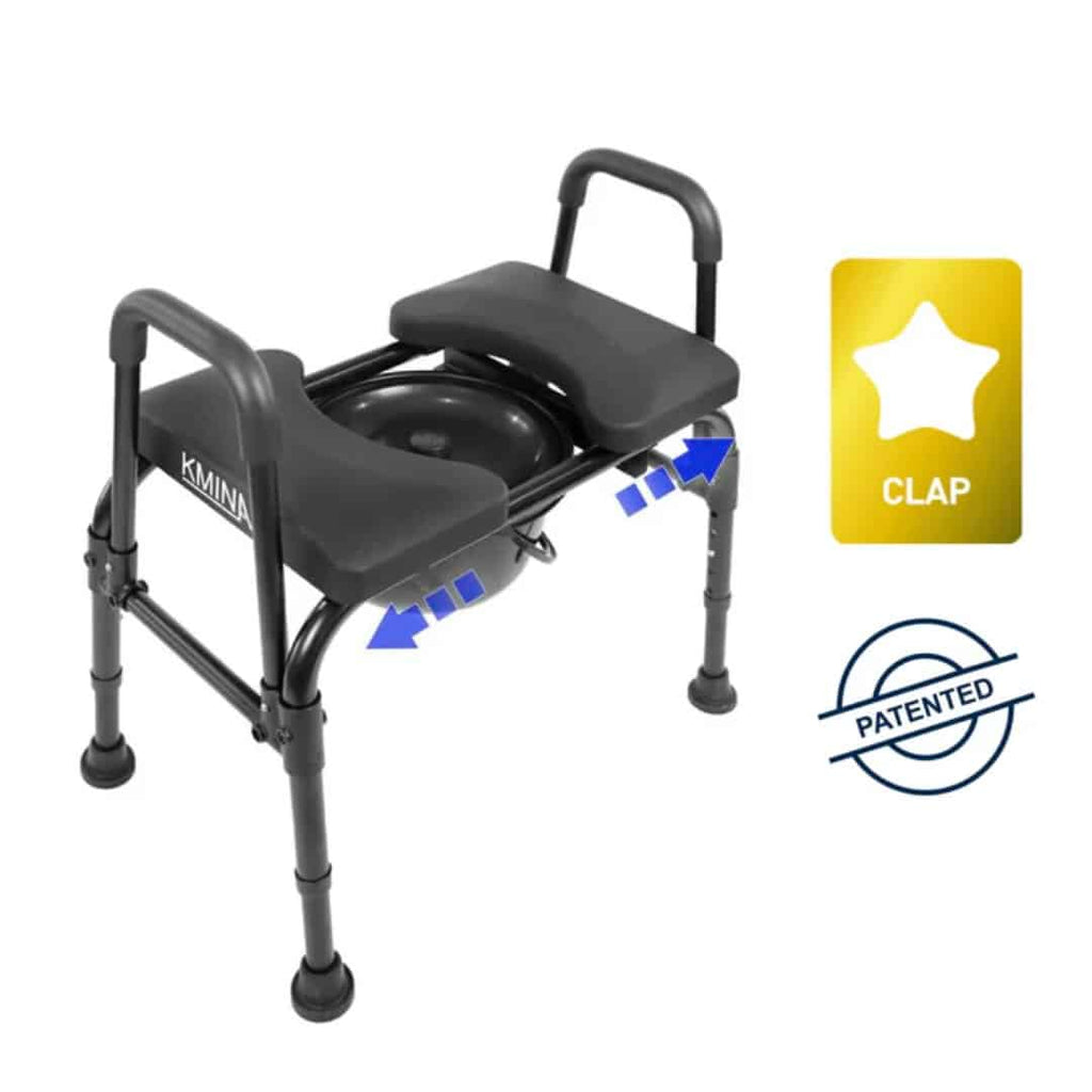 Justerbar Toalettstol 3 i 1, en flexibel toalettlösning med armar och sittdel för stabil sittposition.