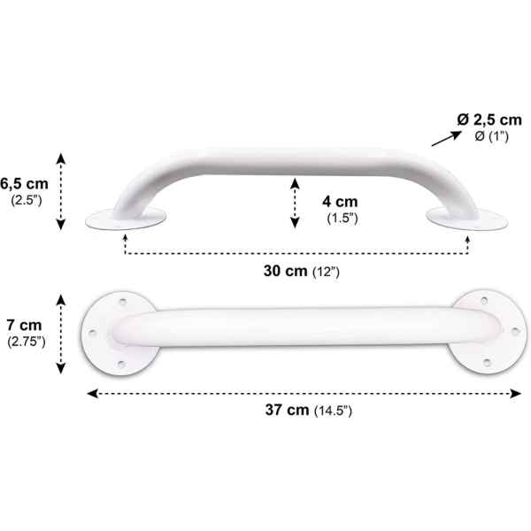 Säkerhetsstång 30 cm 2 st Mått och dimensioner för vit säkerhetsstång 30 cm