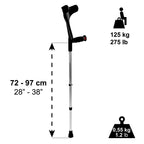 Ortopediska kryckor justerbara mellan 72 och 97 cm med maximal belastning 125 kg