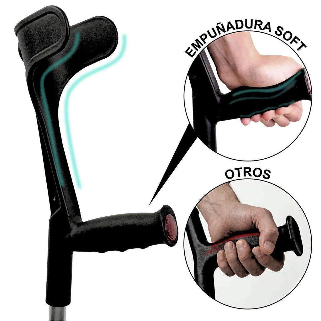 höjdjusterbara ortopediska kryckor detalj av handtag med ergonomisk design för bättre grepp och komfort