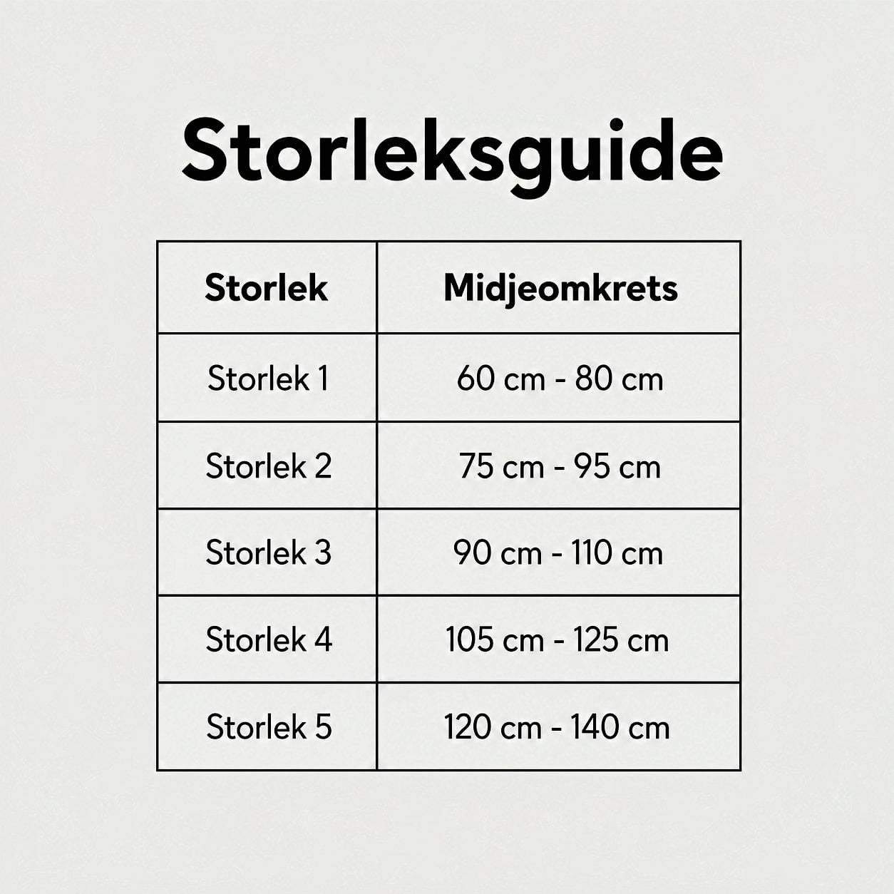 LombaSkin storlek 4 Höjd 21 cm storleksguide med midjemått för storlek 1–5.