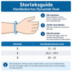 Storleksguide för Handledsortos Dynastab Dual med mått och rekommendationer.