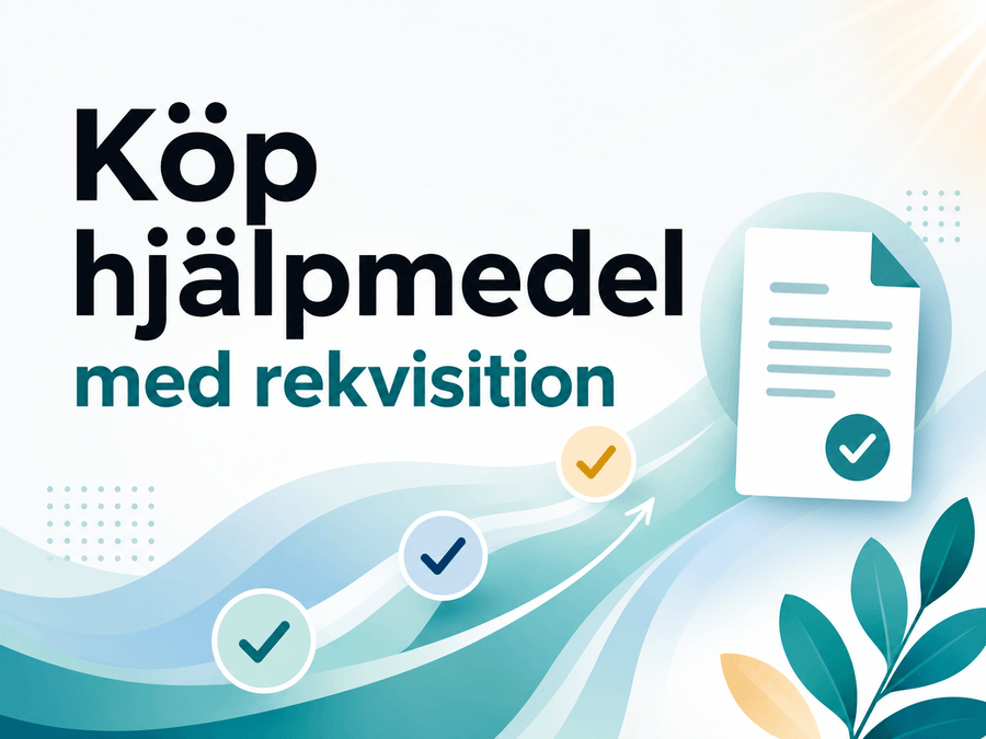 Köp hjälpmedel med rekvision i en modern och grafisk design, med dokument och symboler för godkännande.